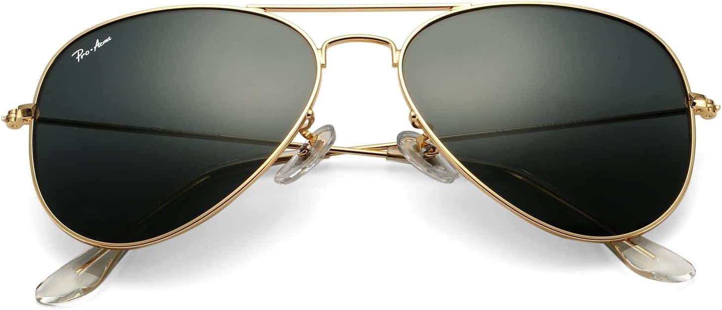 Pro Acme Aviator Sunglasses: Glass Lens UV400 Metal Frame